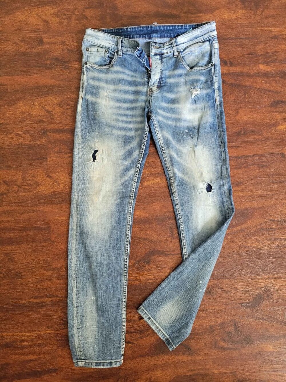 Dsquared2 Blue Denim Straight Leg Jeans Men’s IT 50/US 34 Button Fly Distressed